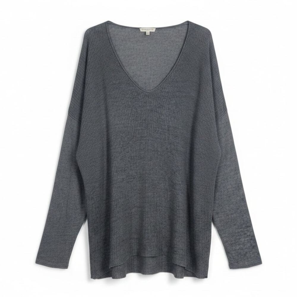 Eileen Fisher 100% Linen Sweater Mixed Knit Lightweight Grey Size Large